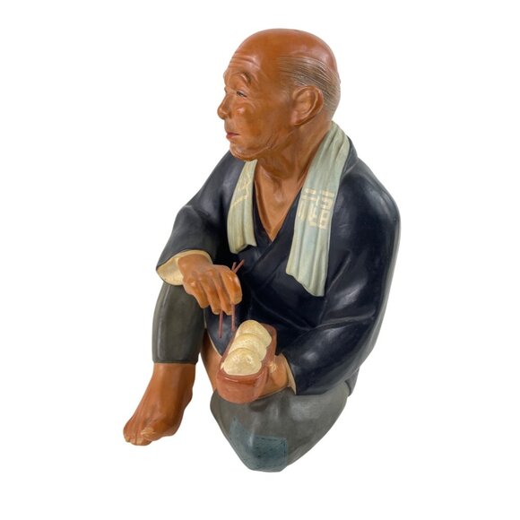 Vintage Hakata Urasaki Dolls Asian Elderly Man Figurine Eating Dumplings Statue - Picture 3 of 12